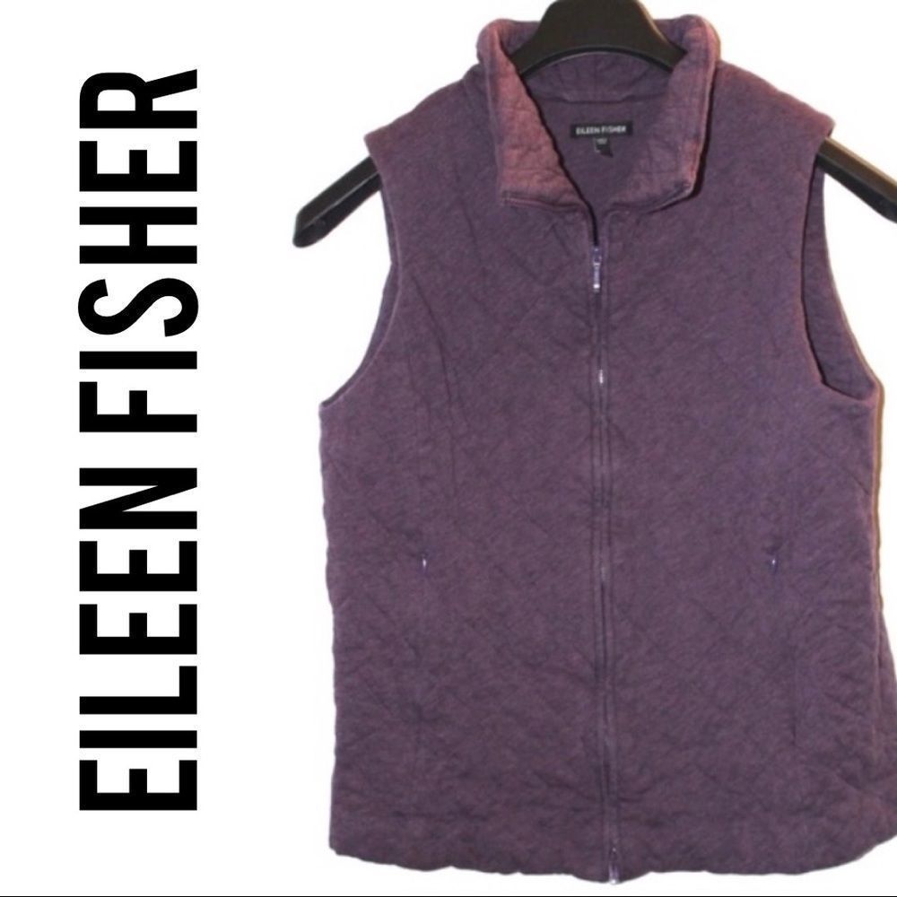Eileen Fisher Purple Quilted Zip Up Vest